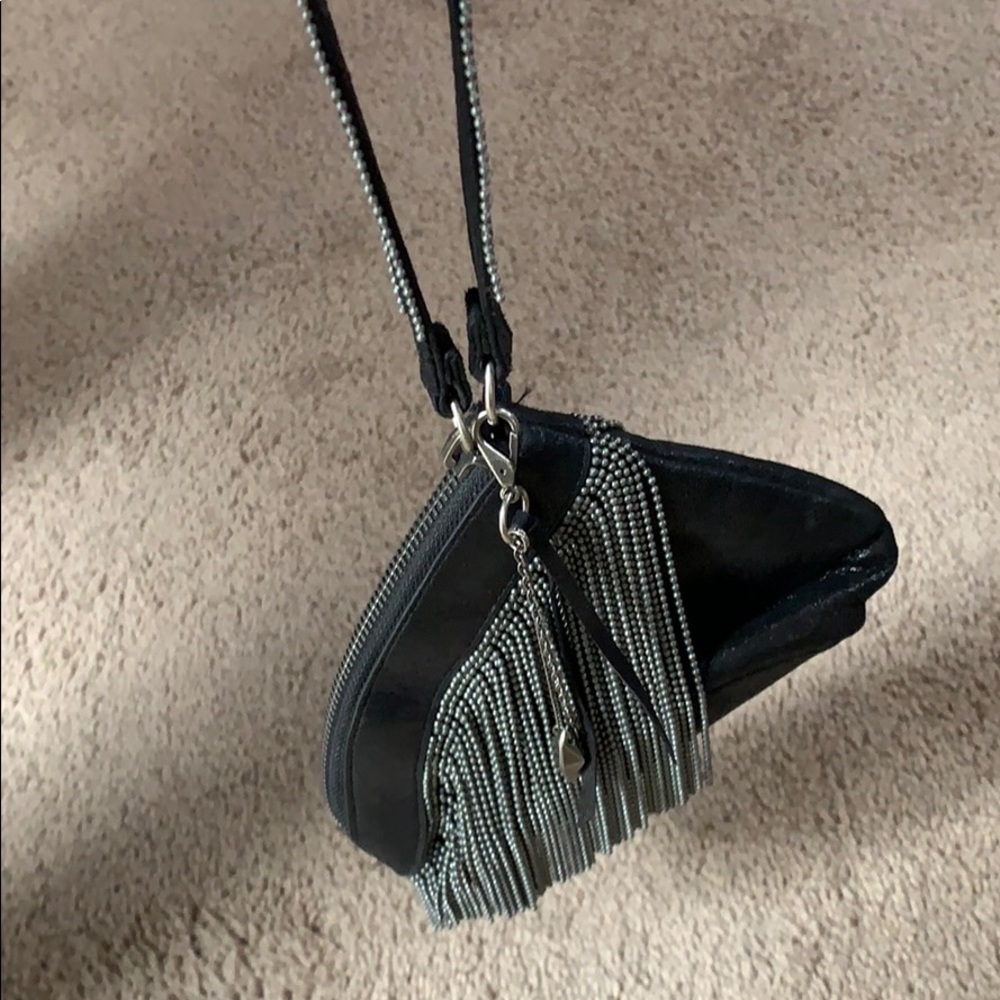 HOBO**Black leather wristlet with silver beaded hw
